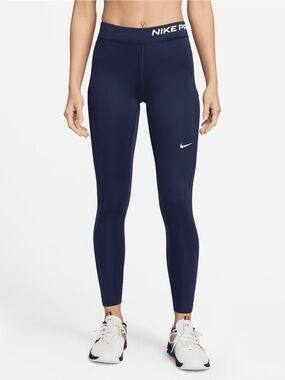 Nike Pro Therma-FIT Mid-Rise Performance Leggings - Midnight Navy/White, Size XS